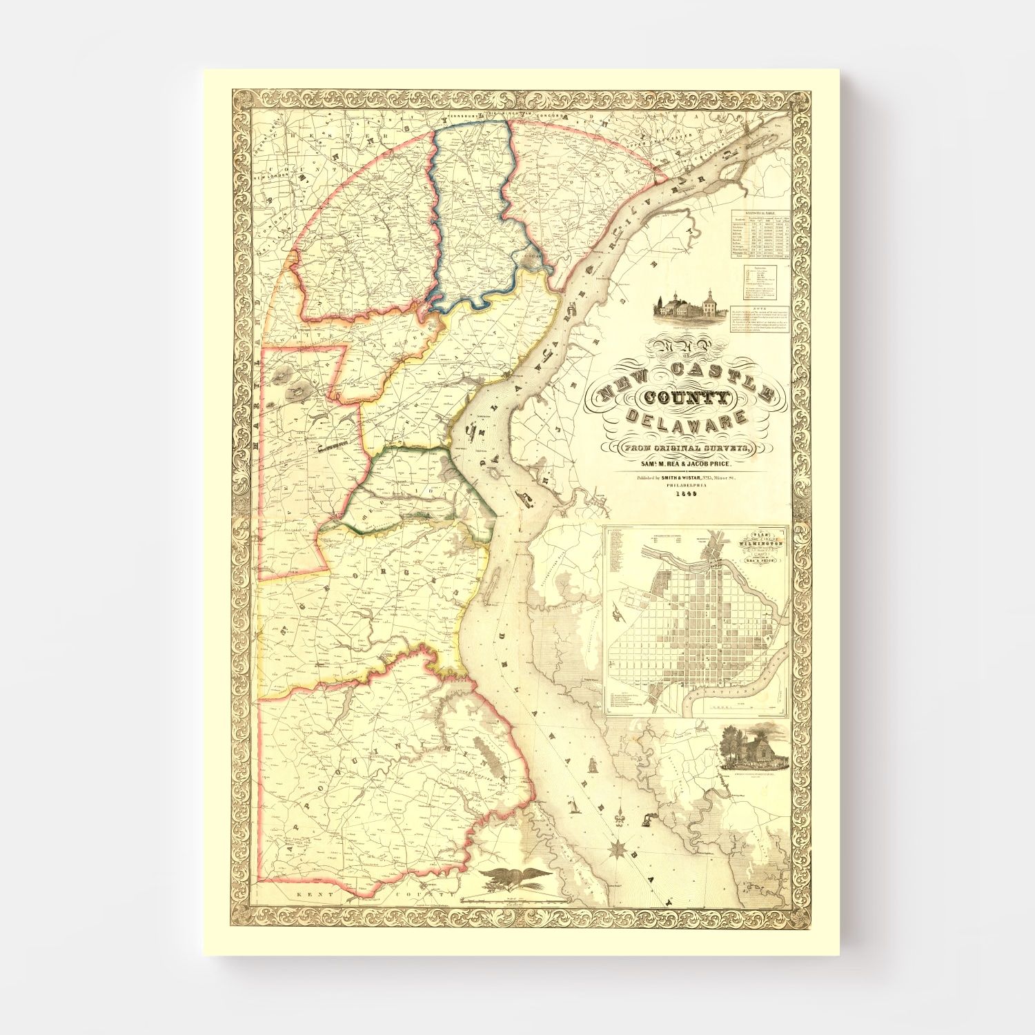 Vintage Map of New Castle County, Delaware 1849