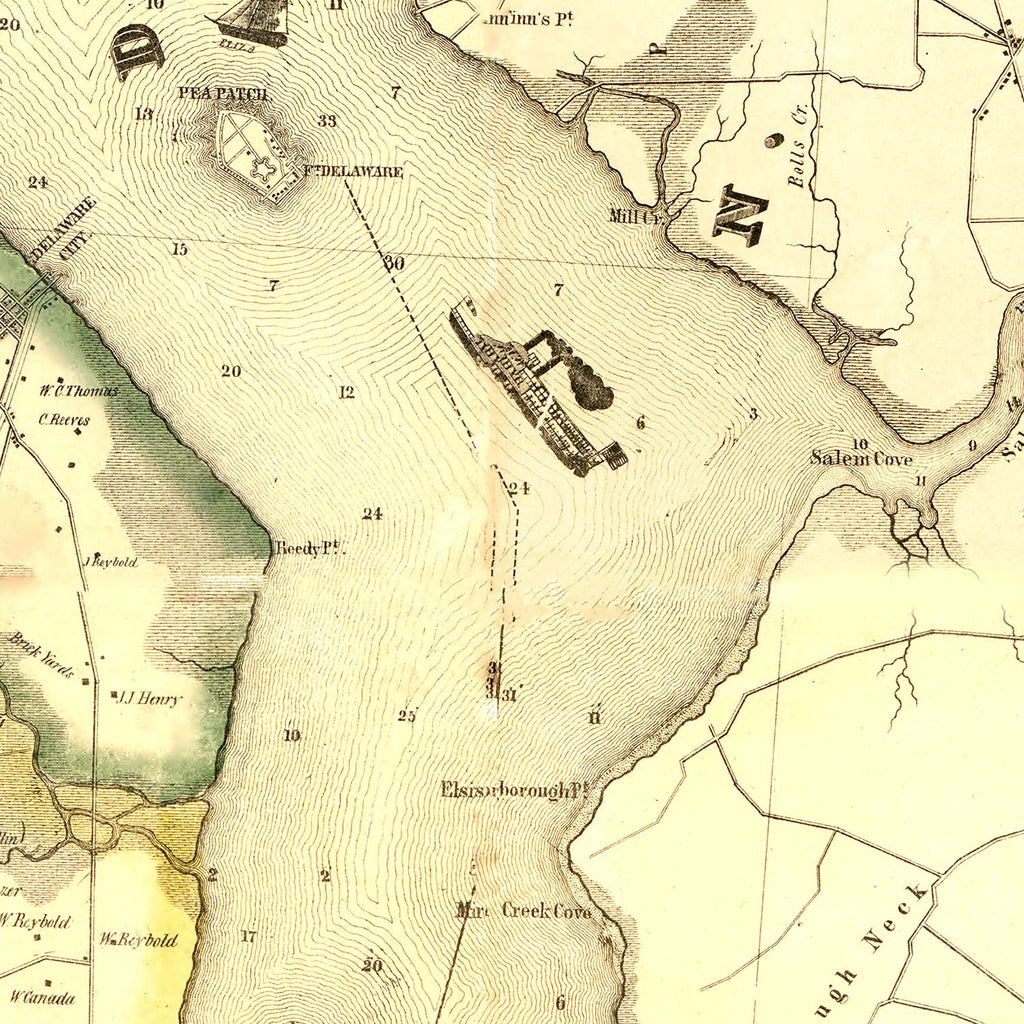 Vintage Map of New Castle County, Delaware 1849