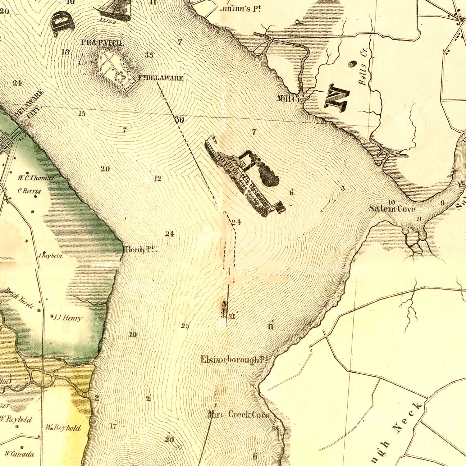 Vintage Map of New Castle County, Delaware 1849