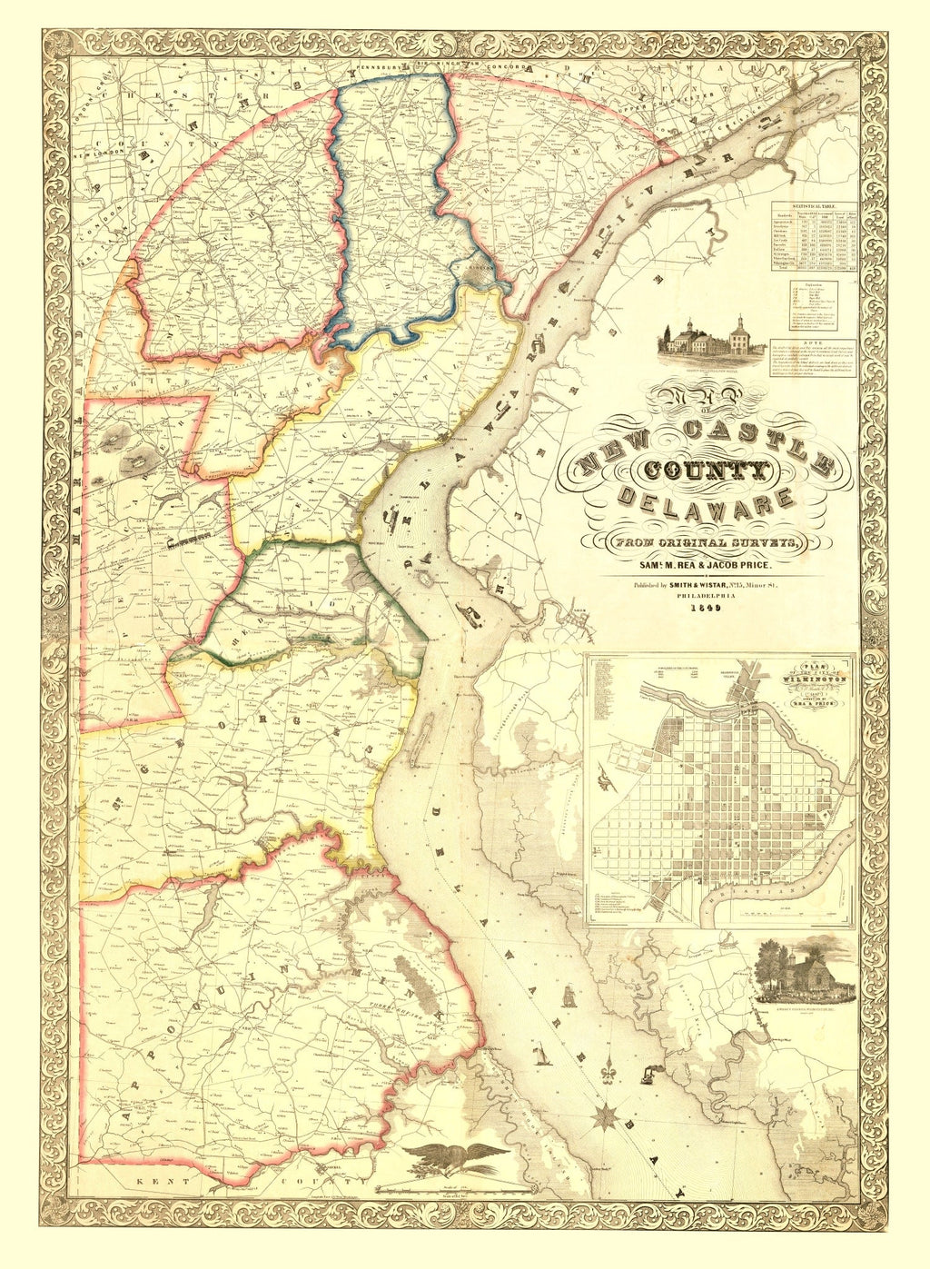 Vintage Map of New Castle County, Delaware 1849