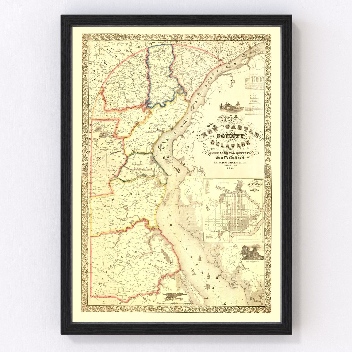 Vintage Map of New Castle County, Delaware 1849