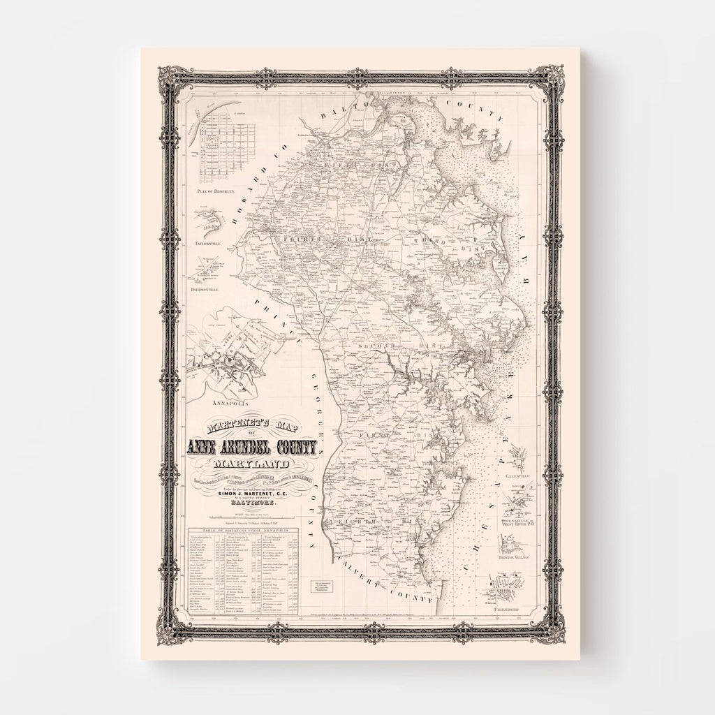 Vintage Map of Anne Arundel County, Maryland 1860