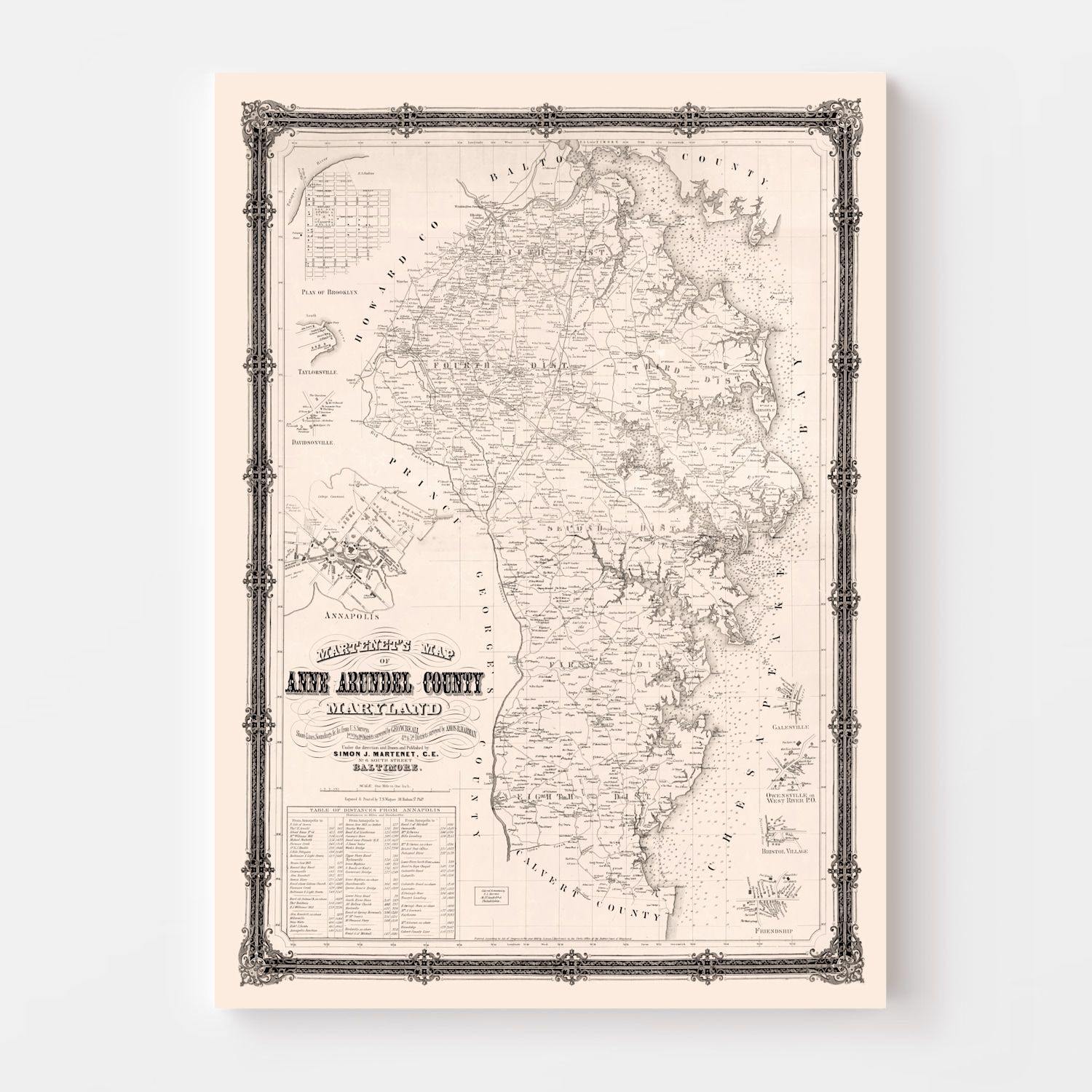 Vintage Map of Anne Arundel County, Maryland 1860