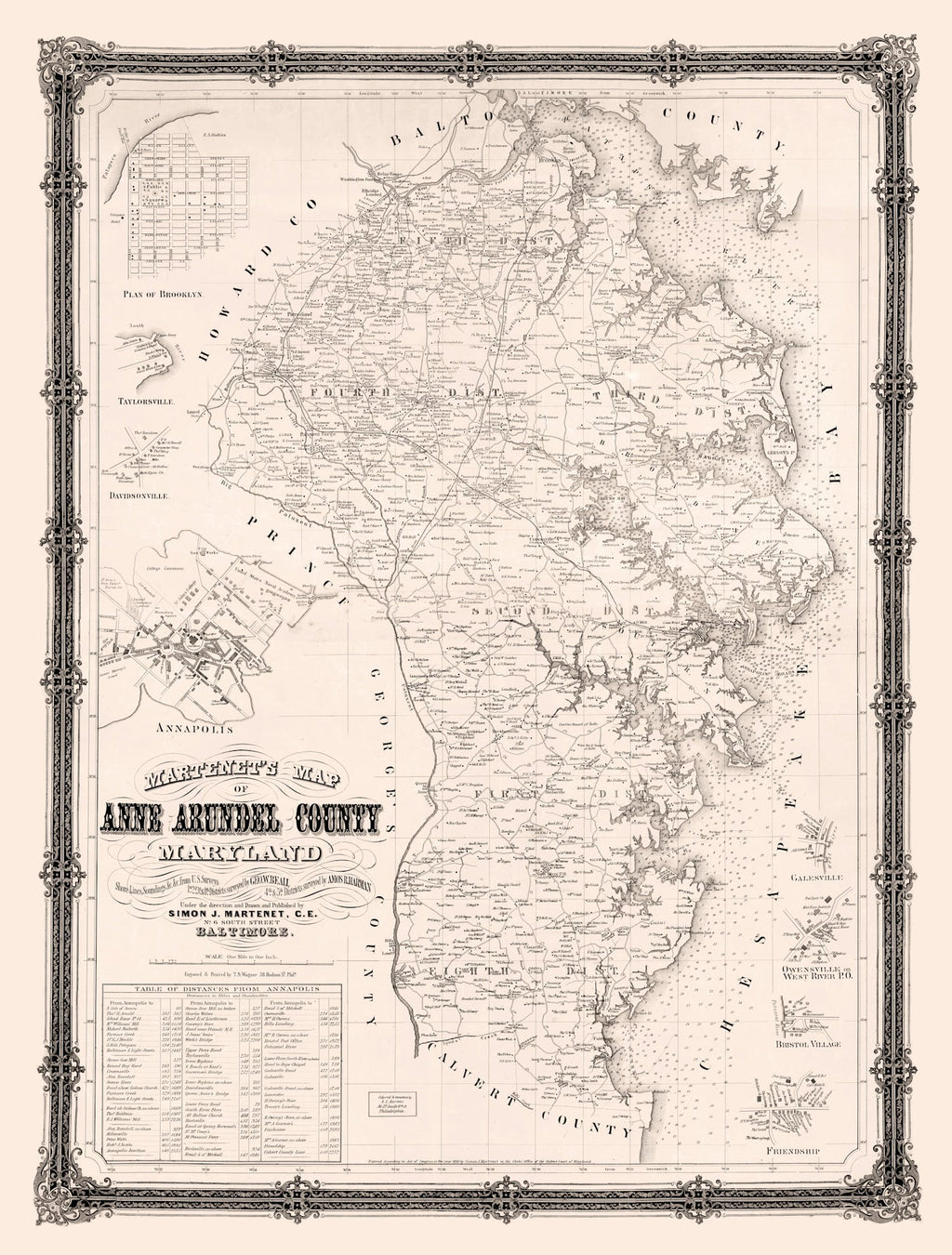 Vintage Map of Anne Arundel County, Maryland 1860