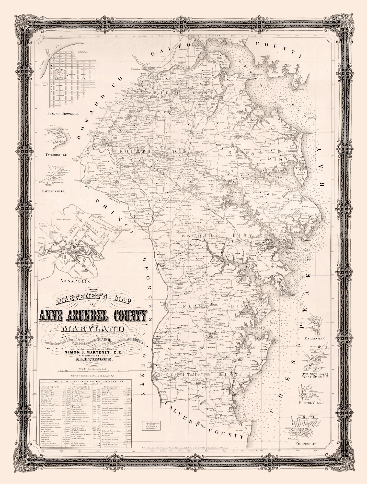 Vintage Map of Anne Arundel County, Maryland 1860