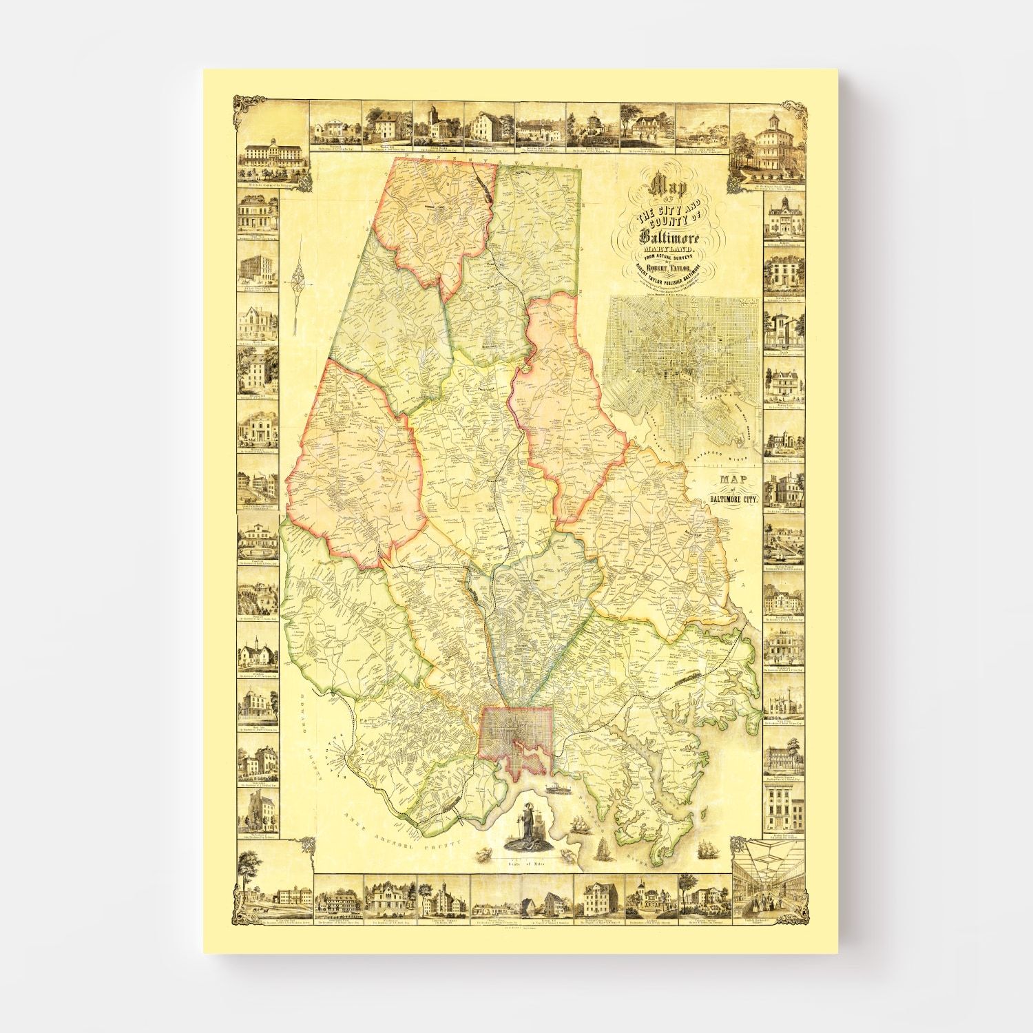 Vintage Map of Baltimore County, Maryland 1857
