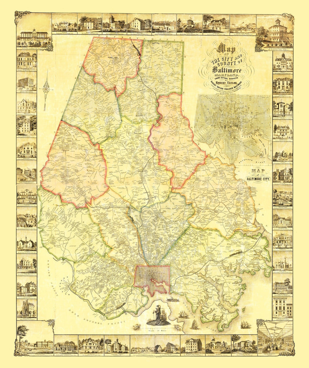 Vintage Map of Baltimore County, Maryland 1857