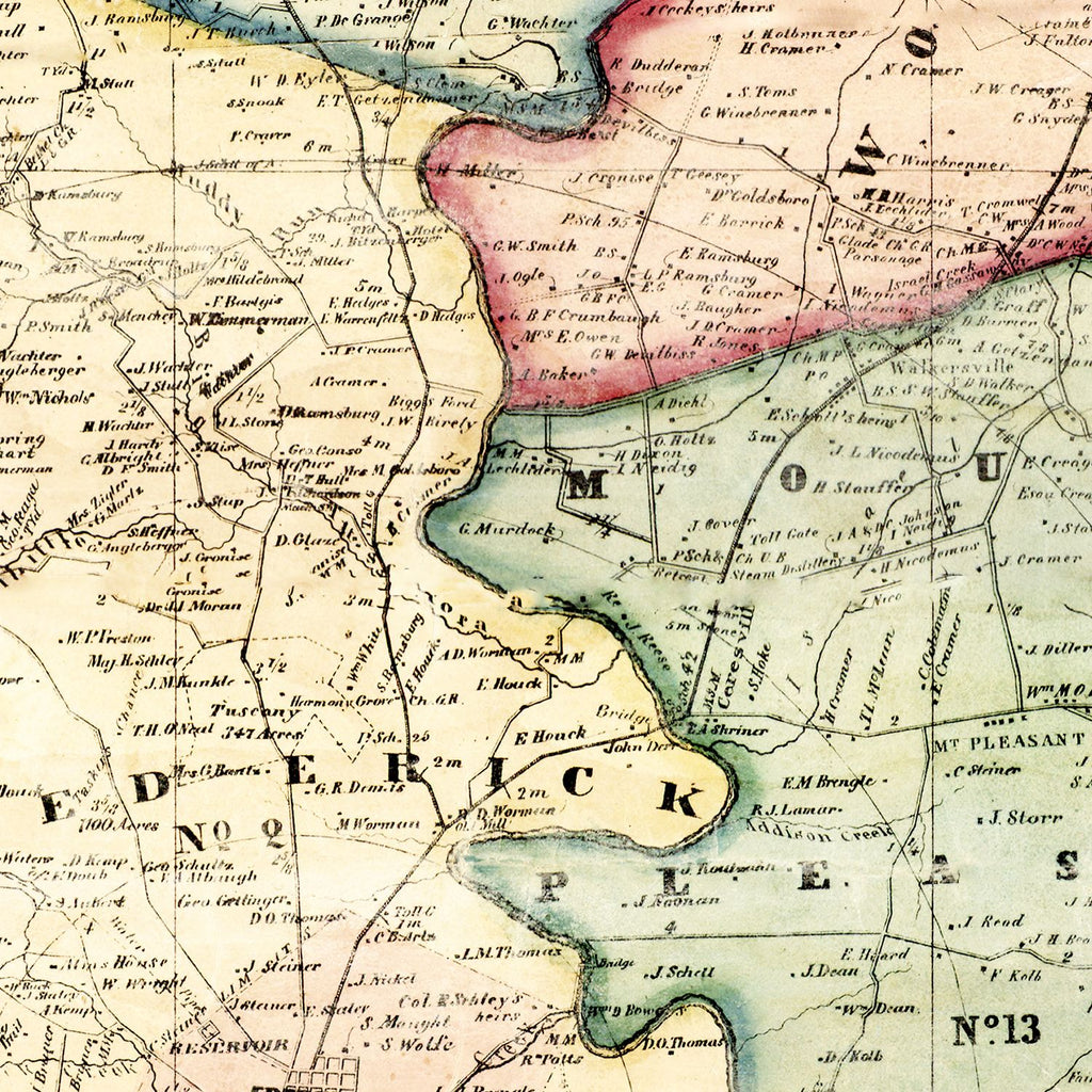 Vintage Map of Frederick County, Maryland 1858