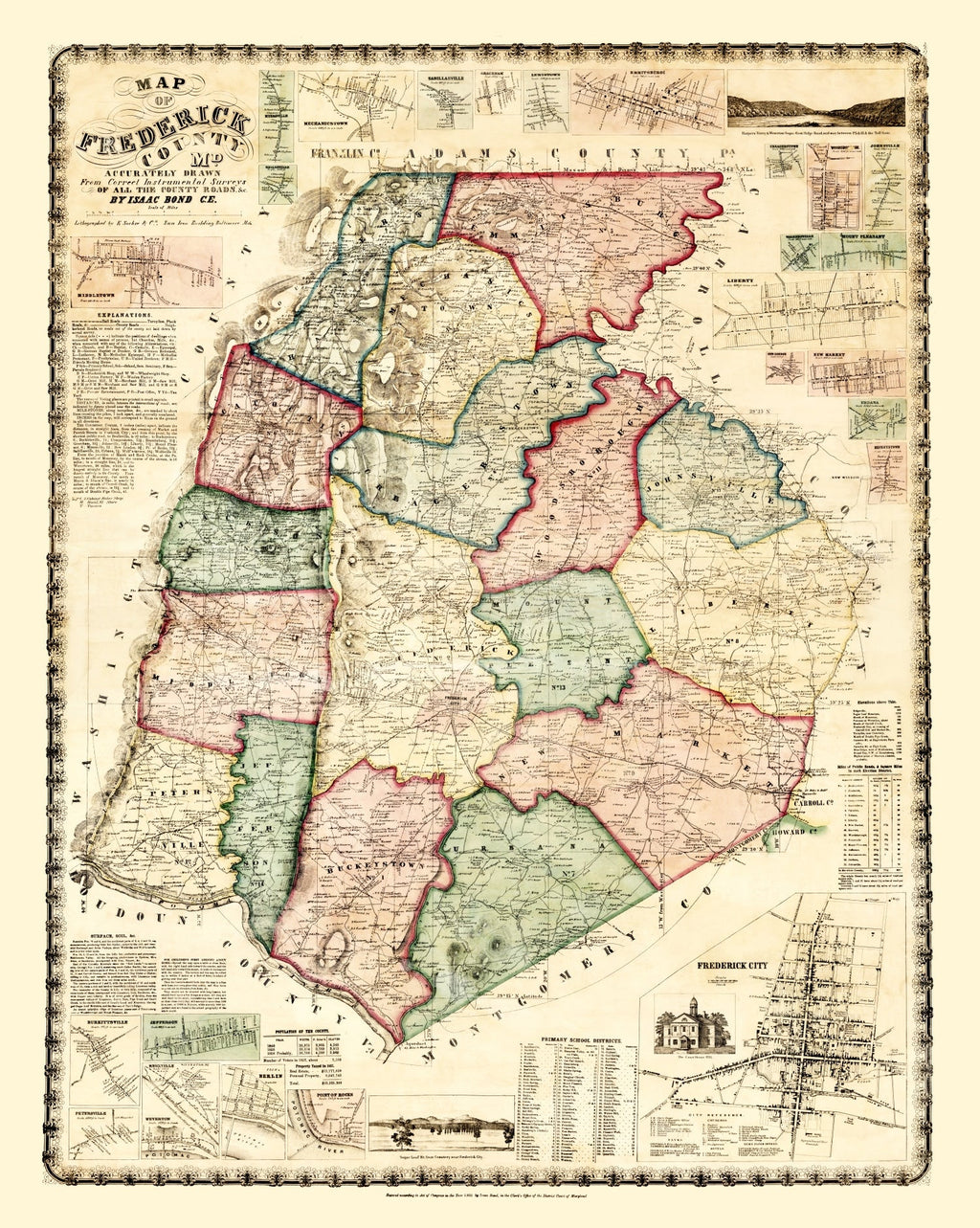Vintage Map of Frederick County, Maryland 1858