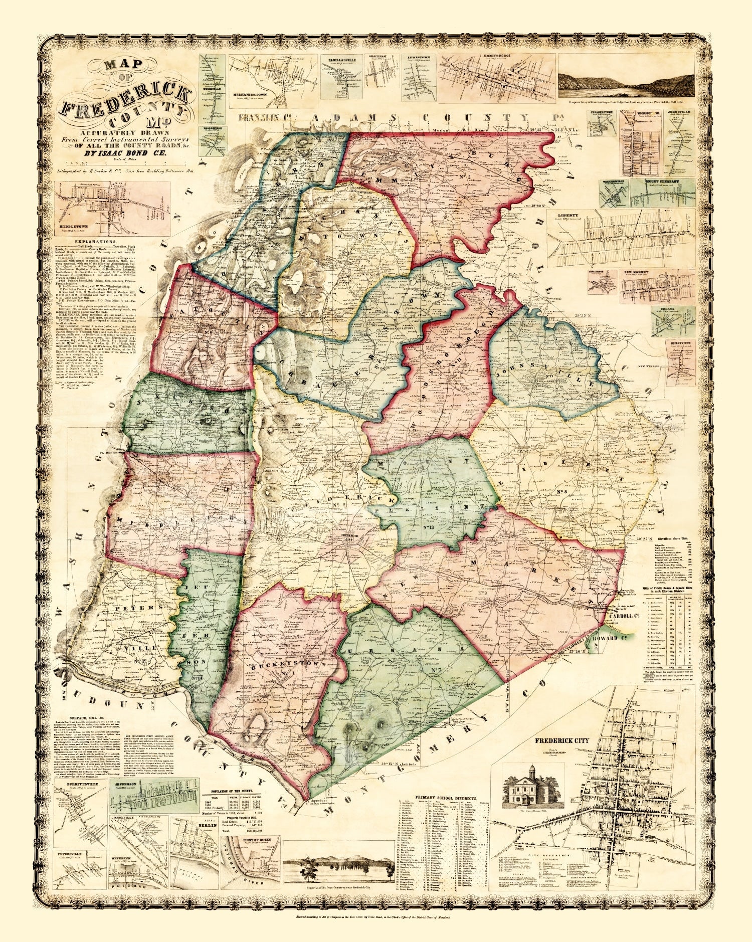 Vintage Map of Frederick County, Maryland 1858