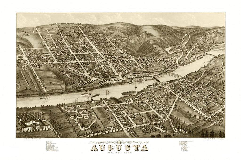 Vintage Map of Augusta, Maine 1878
