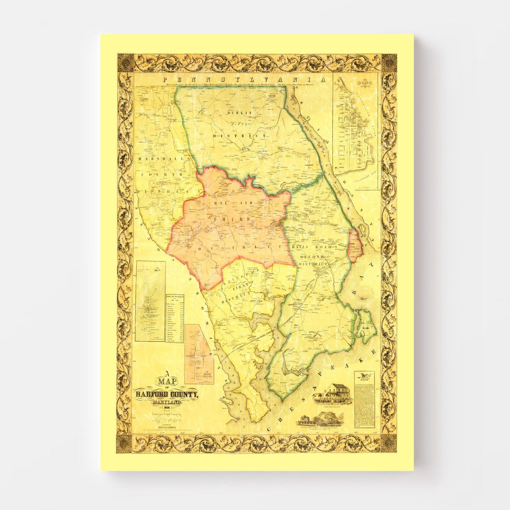 Vintage Map of Harford County, Maryland 1861