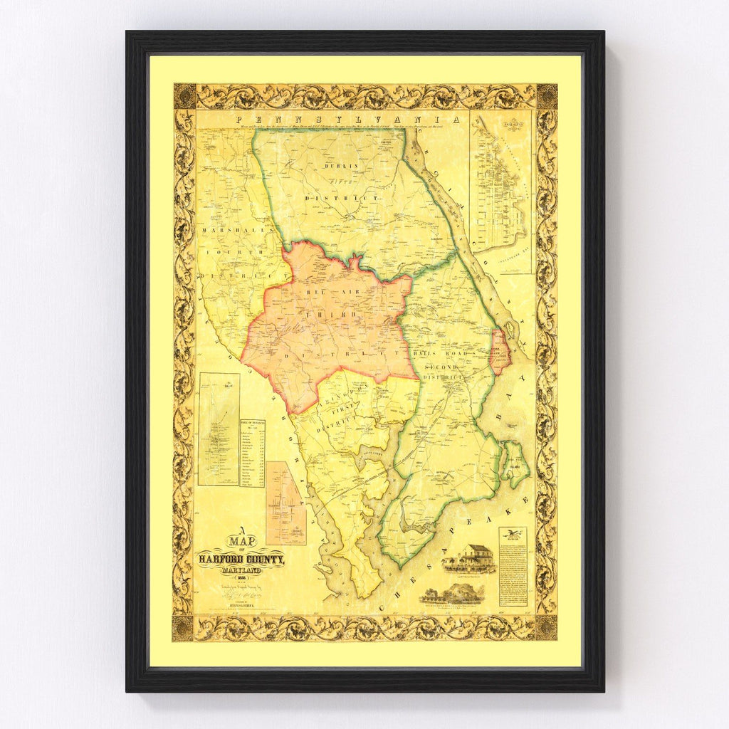 Vintage Map of Harford County, Maryland 1861