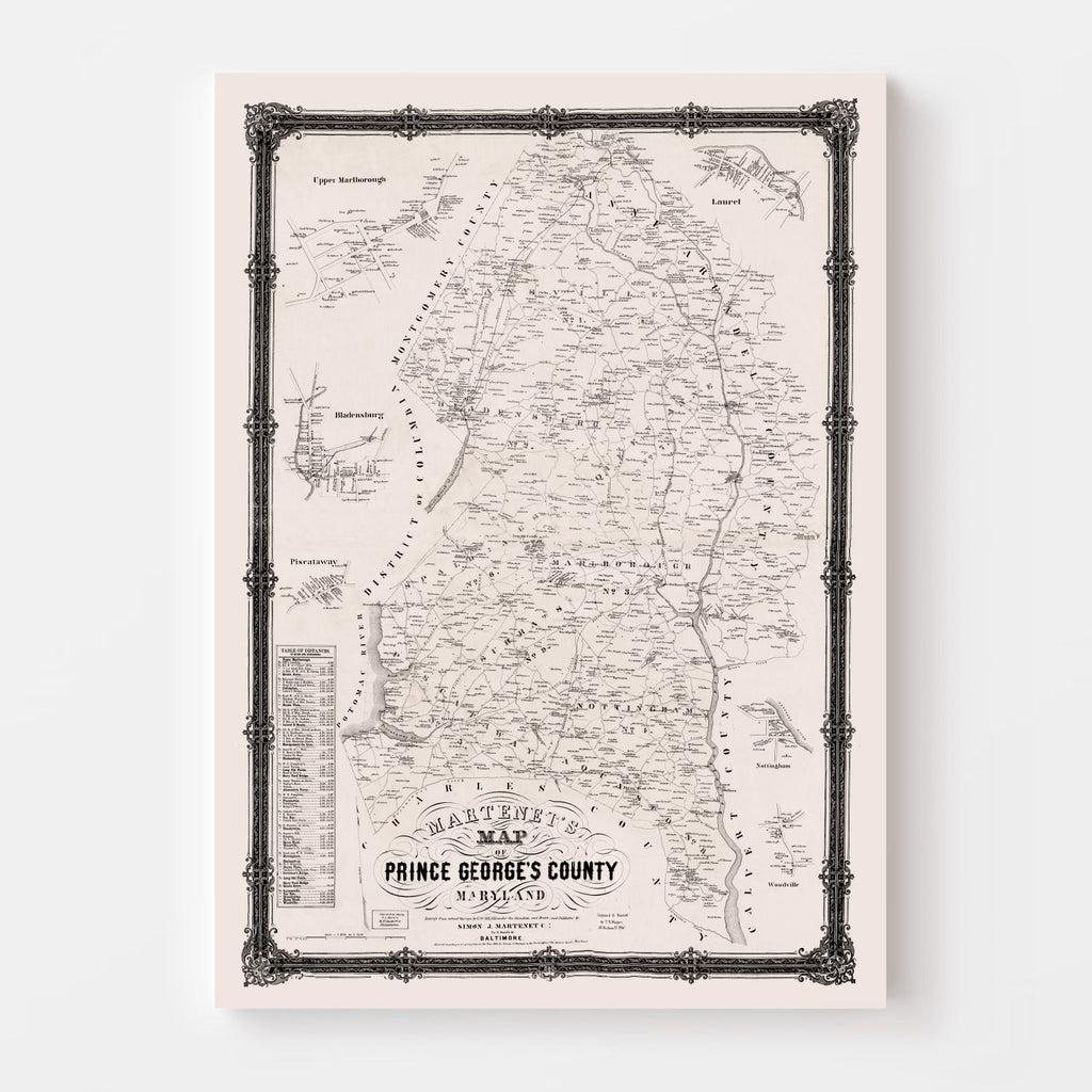 Vintage Map of Prince George County, Maryland 1861