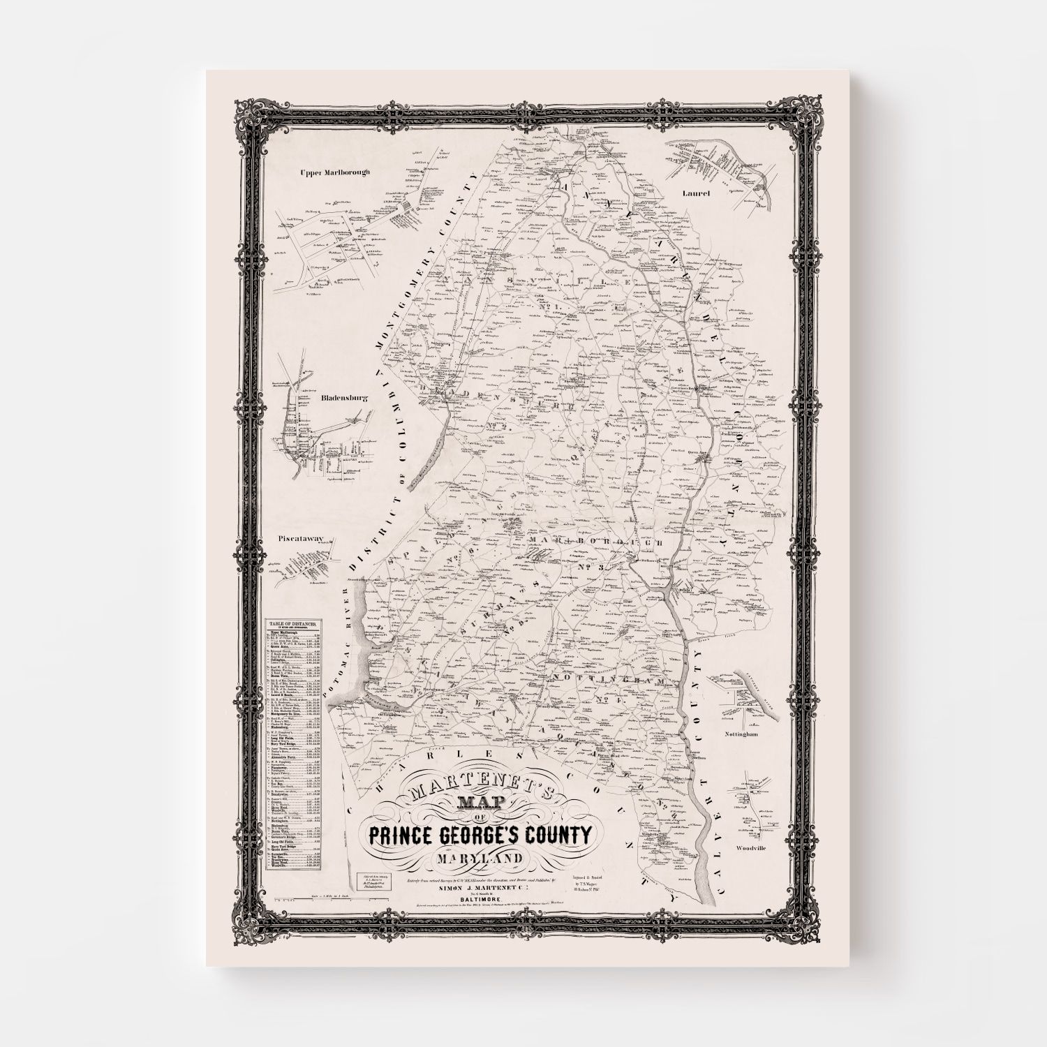 Vintage Map of Prince George County, Maryland 1861