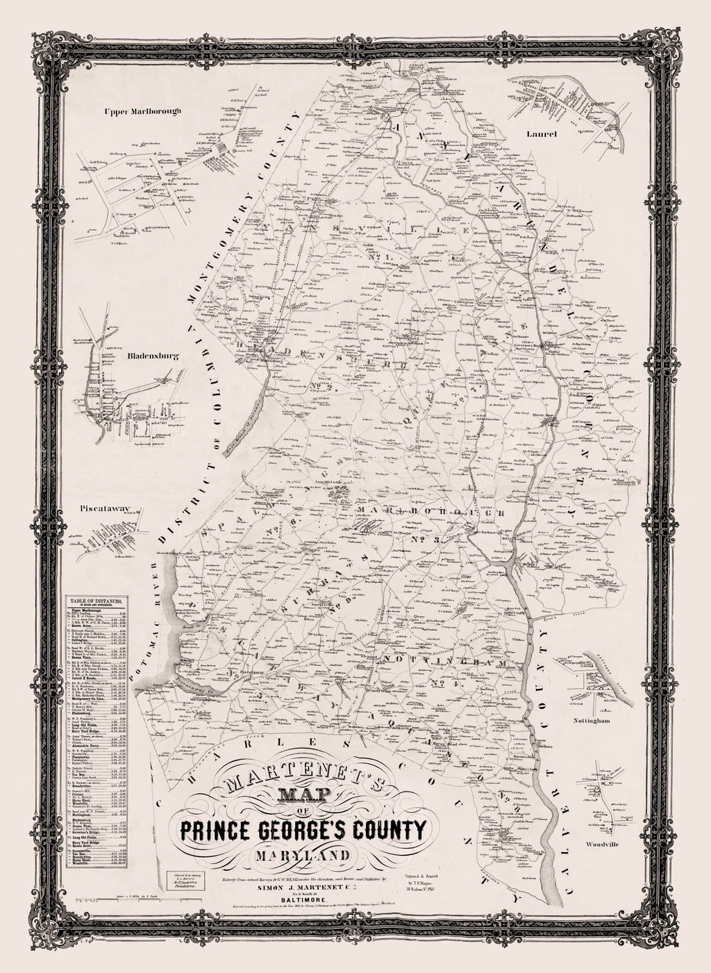Vintage Map of Prince George County, Maryland 1861