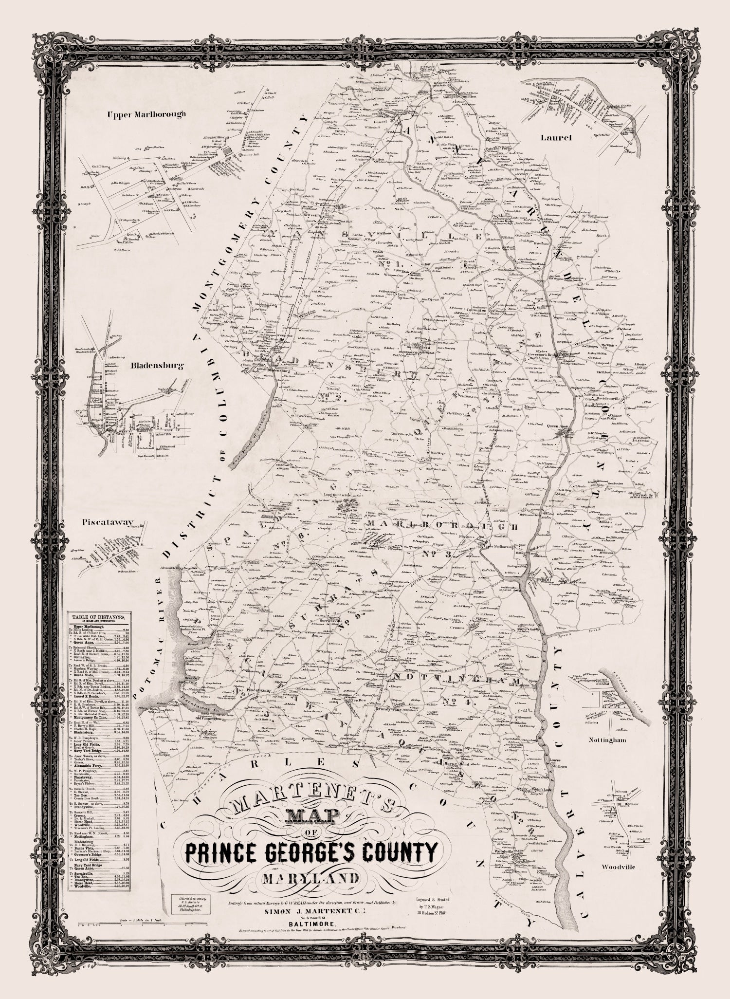 Vintage Map of Prince George County, Maryland 1861