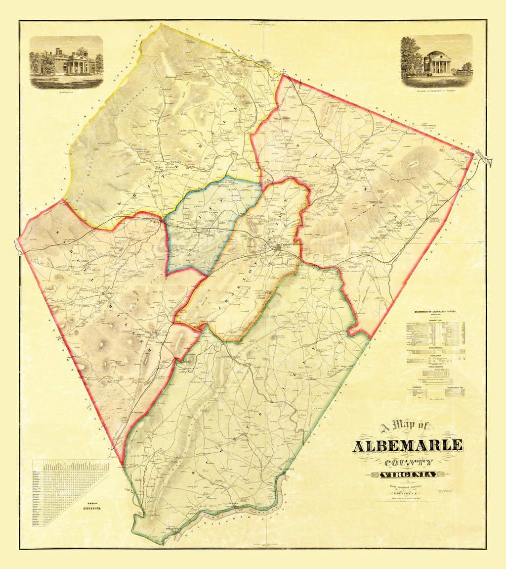 Vintage Map of Albemarle County, Virginia 1875