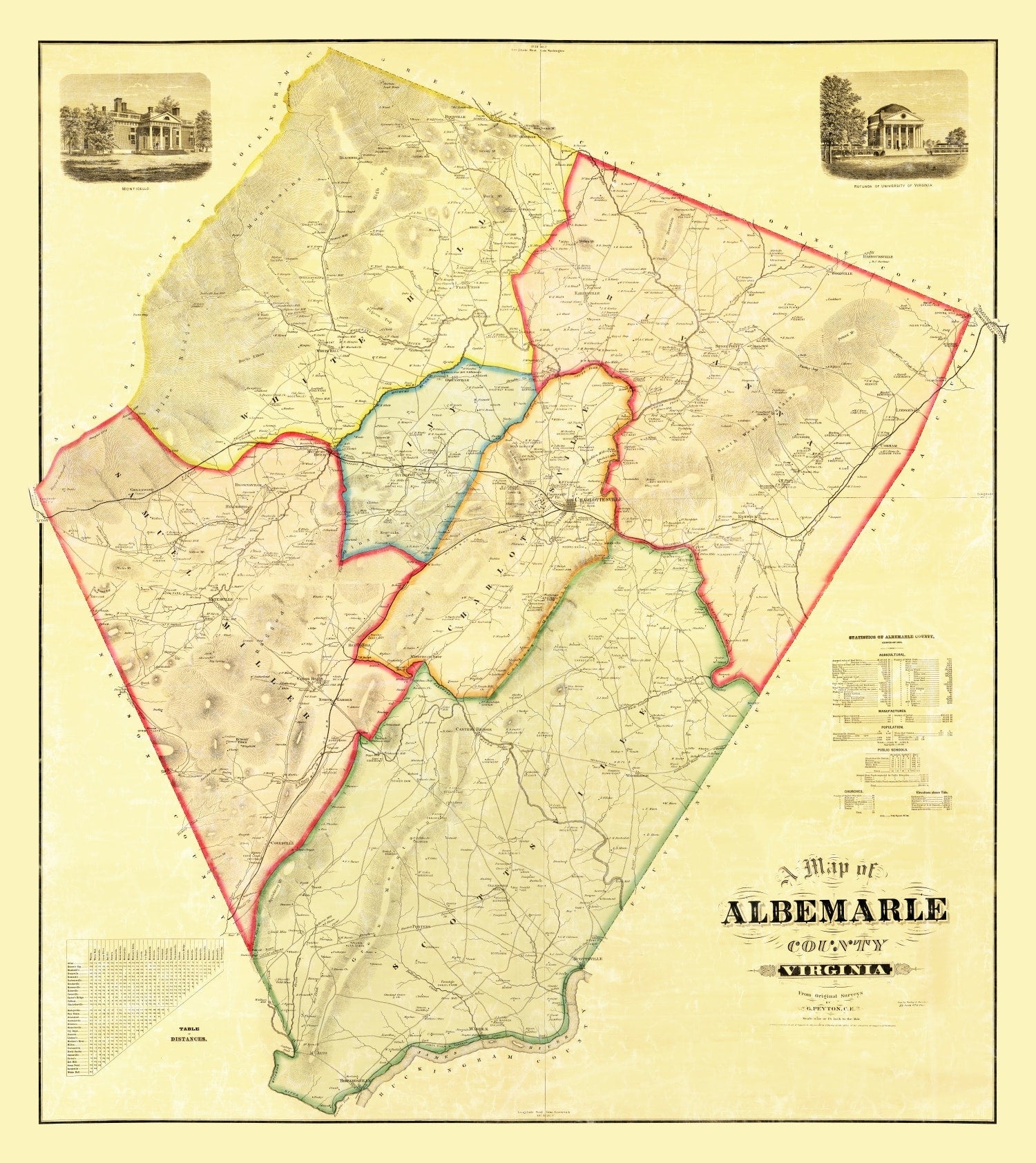 Vintage Map of Albemarle County, Virginia 1875