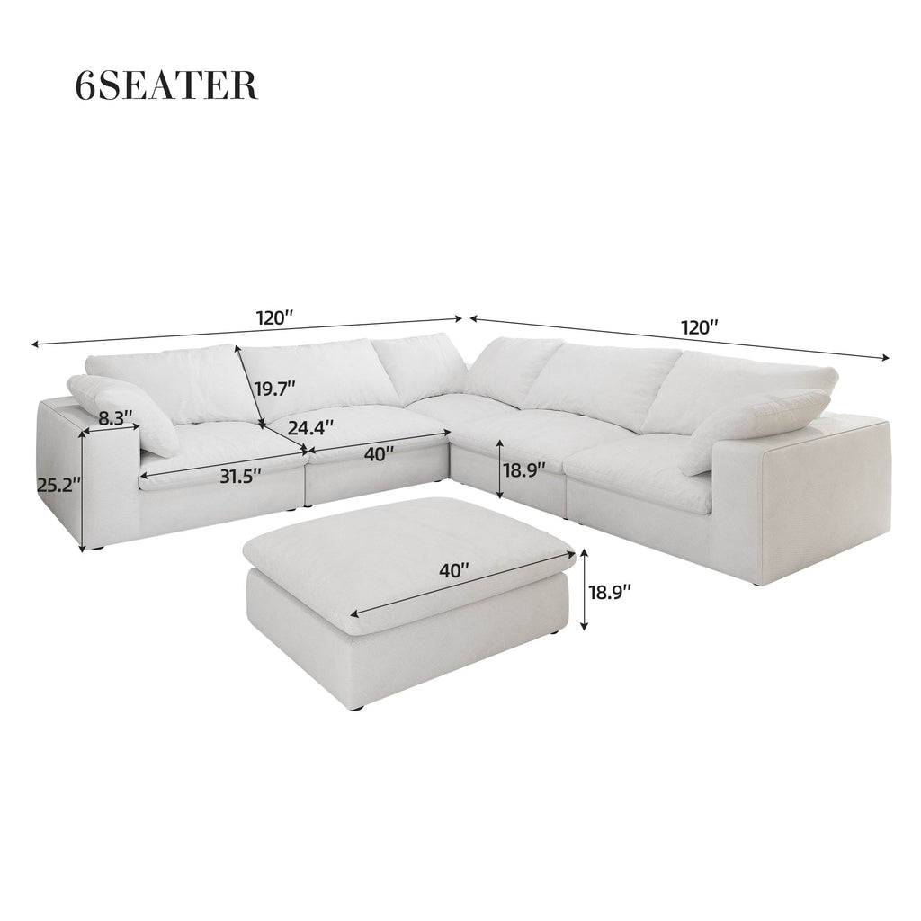 Oversized 160' Cloud Modular Sectional Sofa with Storage Ottomans, V Shaped Minimalist Sofa Couch, 6seaters Convertible Couch Deep Seat Couches for Living Room 6seaters