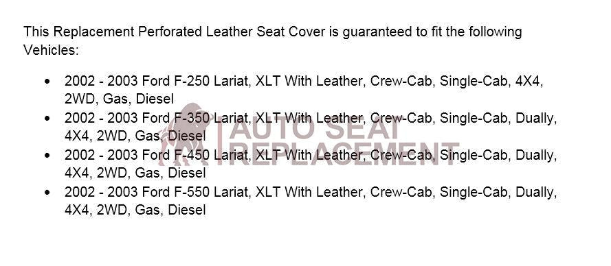 2002-2003 Ford F250 F350 Lariat Perforated Seat Cover in Gray: Choose Leather or Vinyl