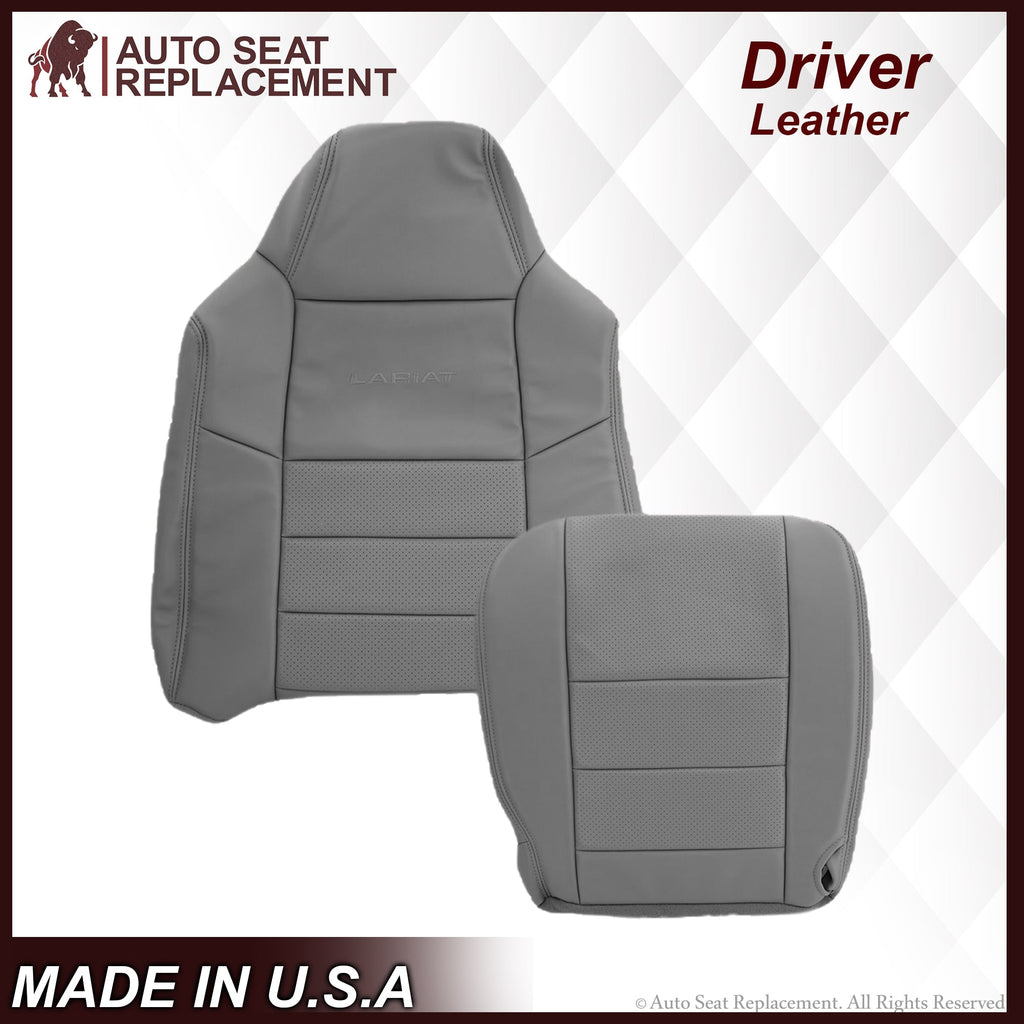 2002-2003 Ford F250 F350 Lariat Perforated Seat Cover in Gray: Choose Leather or Vinyl