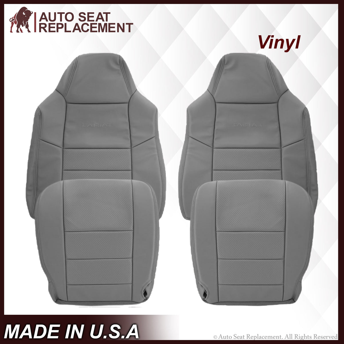 2002-2003 Ford F250 F350 Lariat Perforated Seat Cover in Gray: Choose Leather or Vinyl
