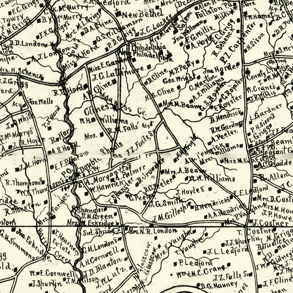 Vintage Map of Cleveland County, North Carolina 1886