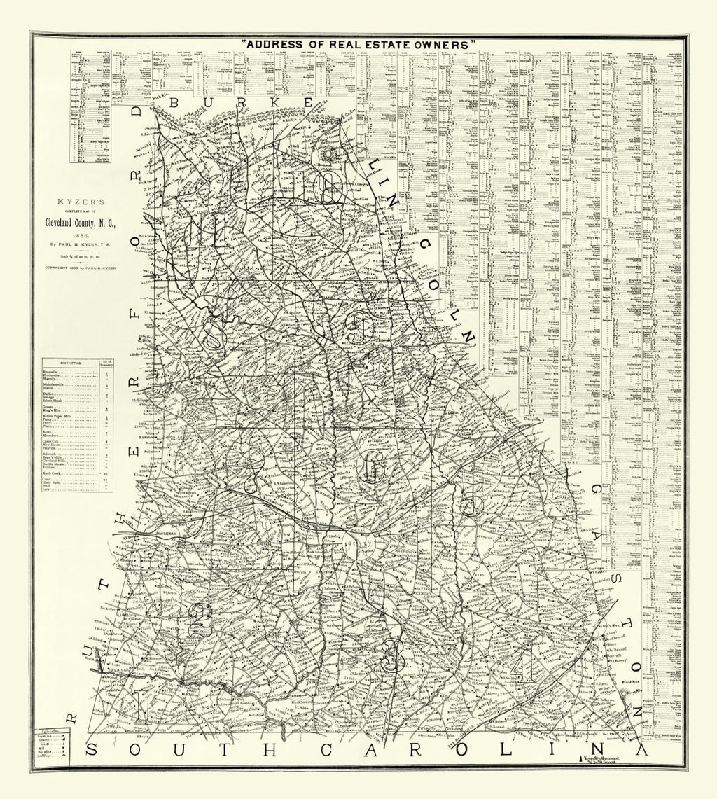 Vintage Map of Cleveland County, North Carolina 1886