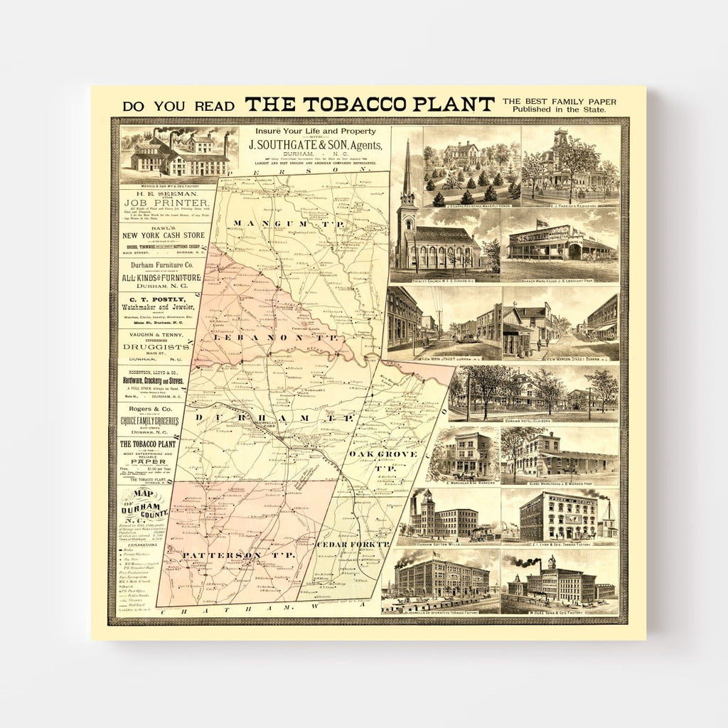 Vintage Map of Durham County, North Carolina 1887