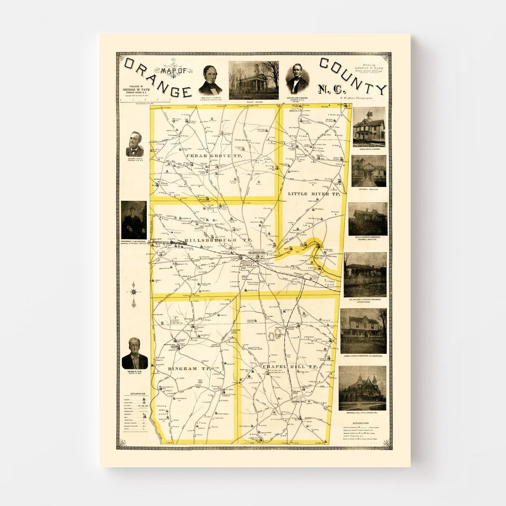 Vintage Map of Orange County, North Carolina 1891