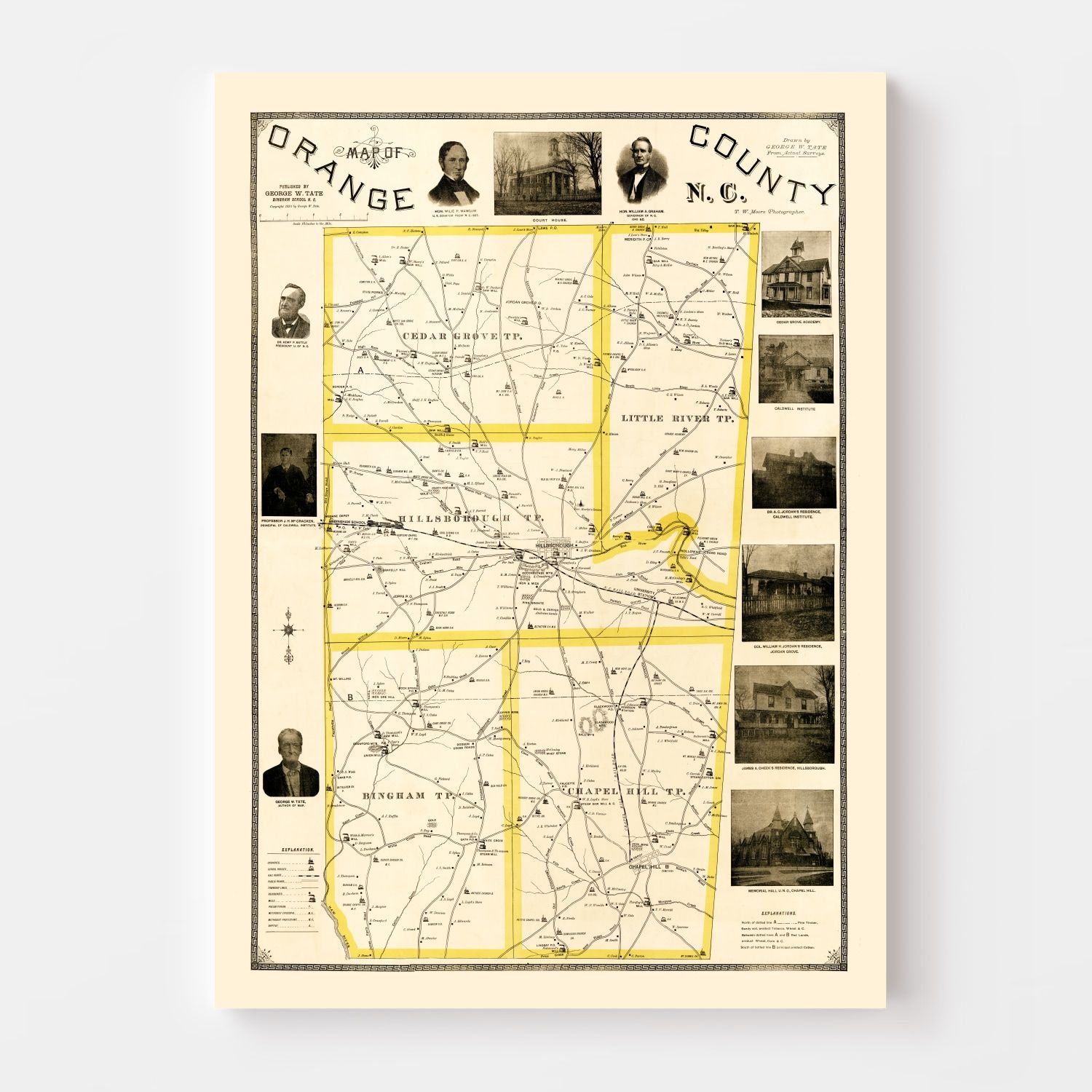 Vintage Map of Orange County, North Carolina 1891