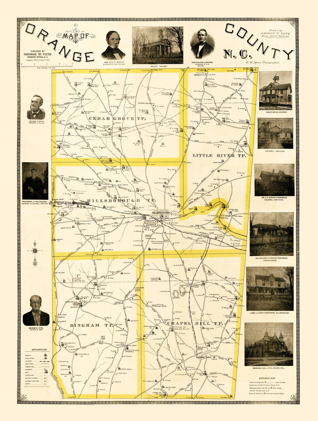 Vintage Map of Orange County, North Carolina 1891