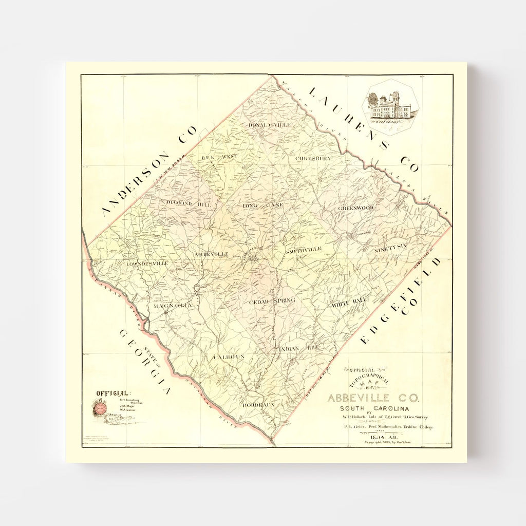Vintage Map of Abbeville County, South Carolina 1895