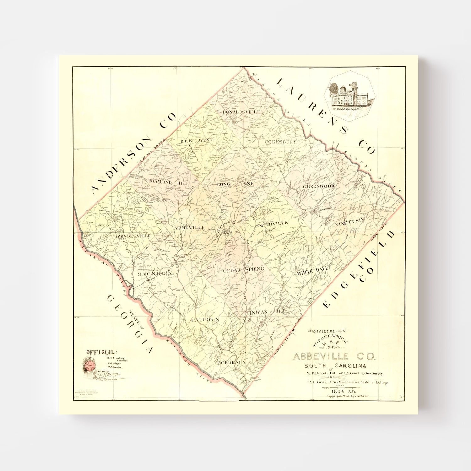 Vintage Map of Abbeville County, South Carolina 1895