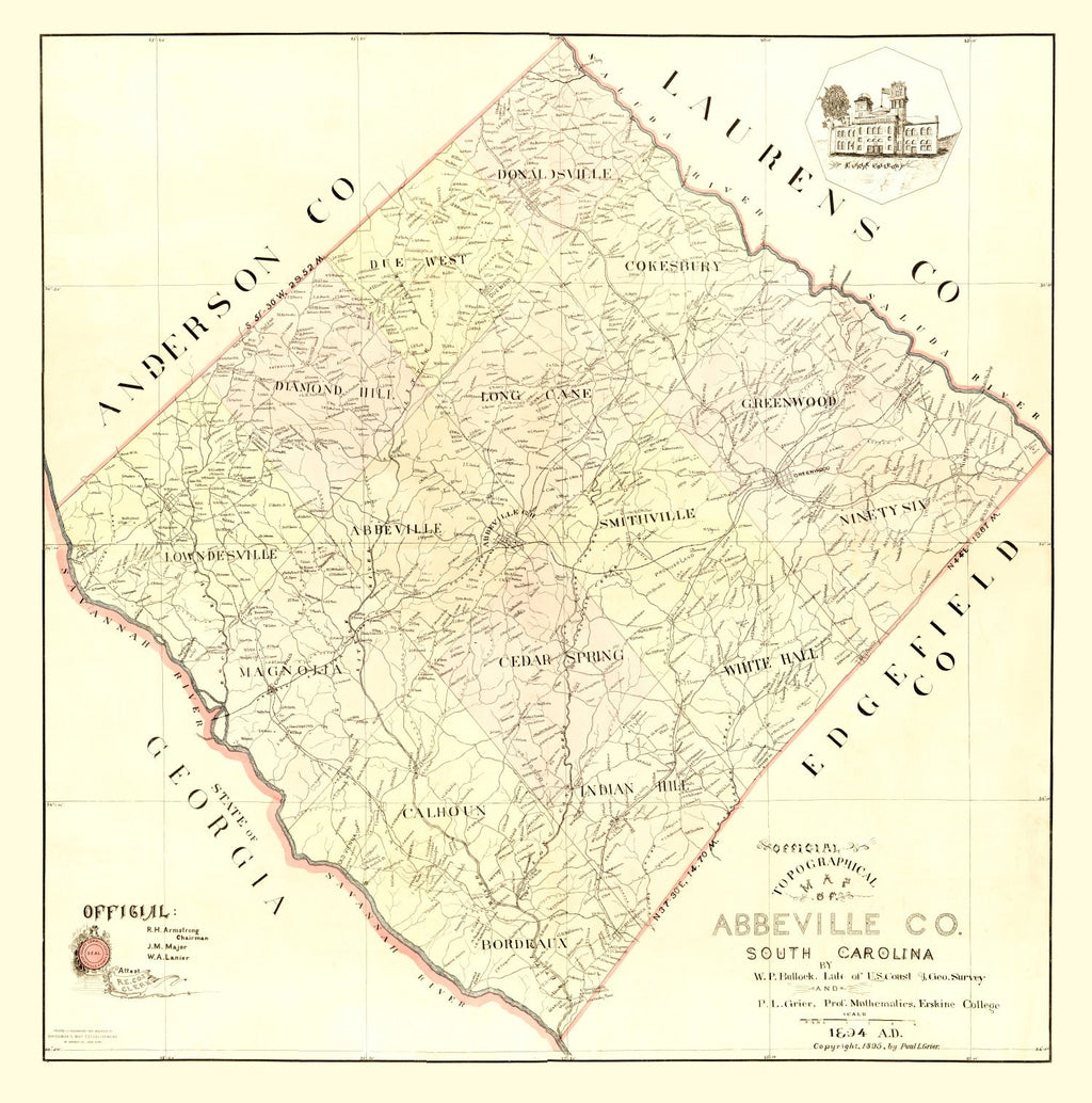 Vintage Map of Abbeville County, South Carolina 1895