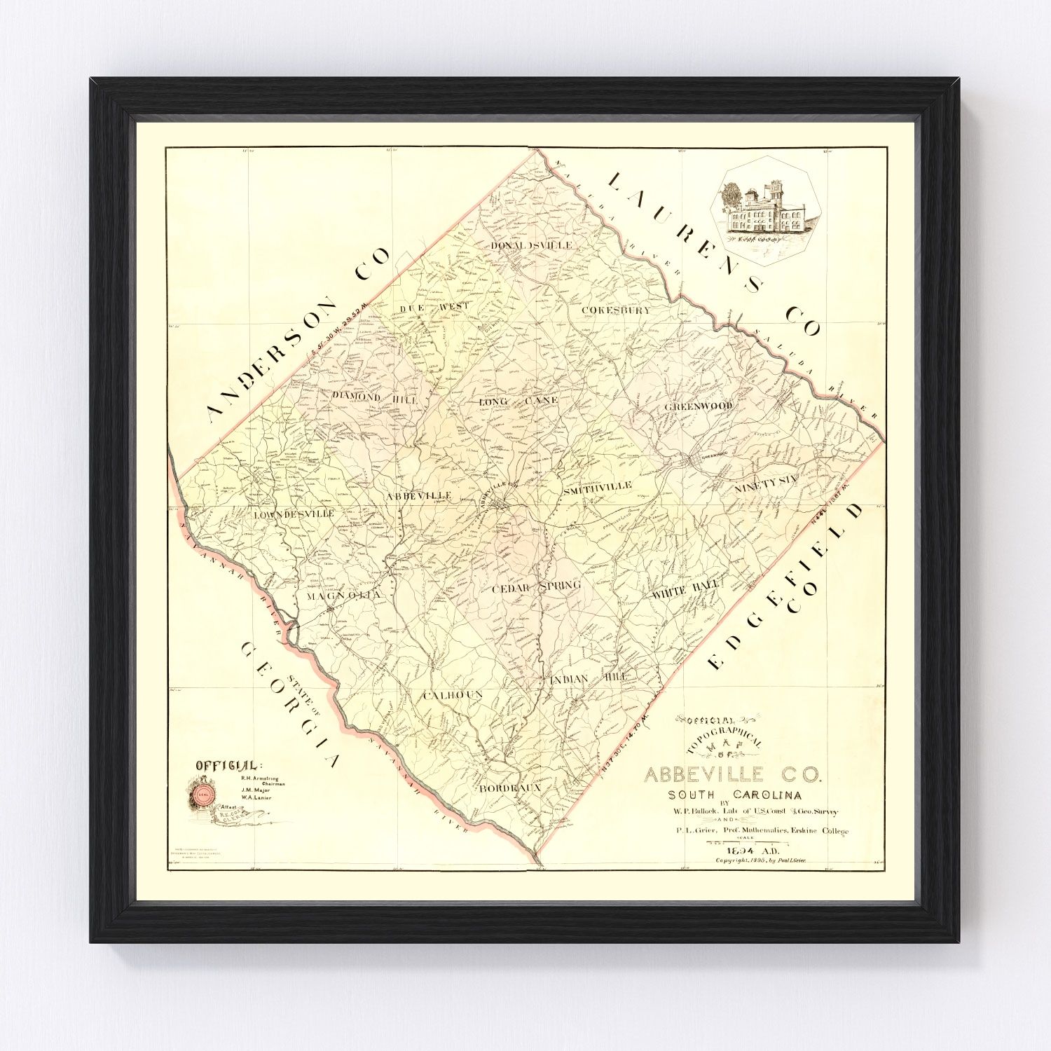 Vintage Map of Abbeville County, South Carolina 1895