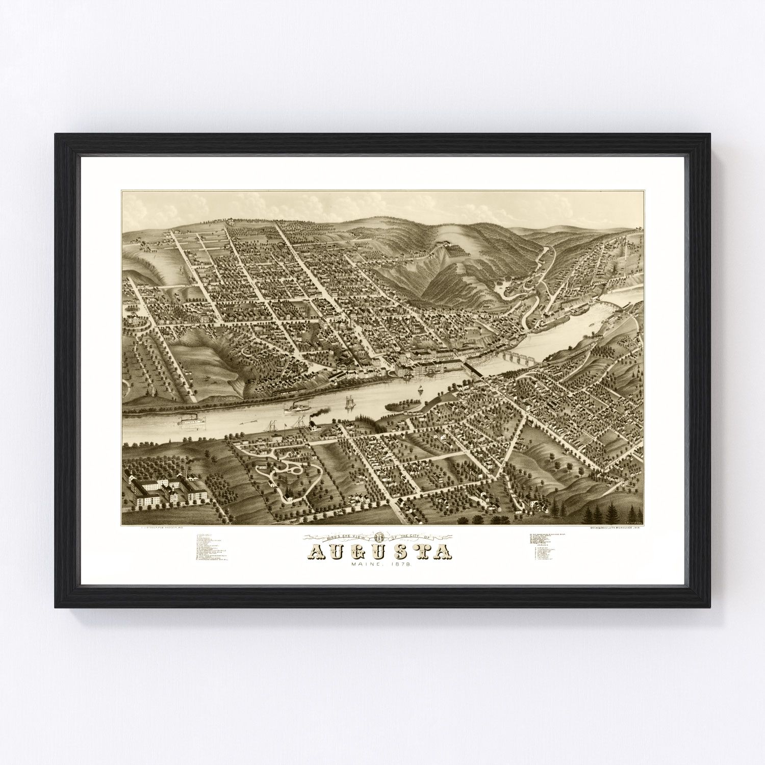 Vintage Map of Augusta, Maine 1878