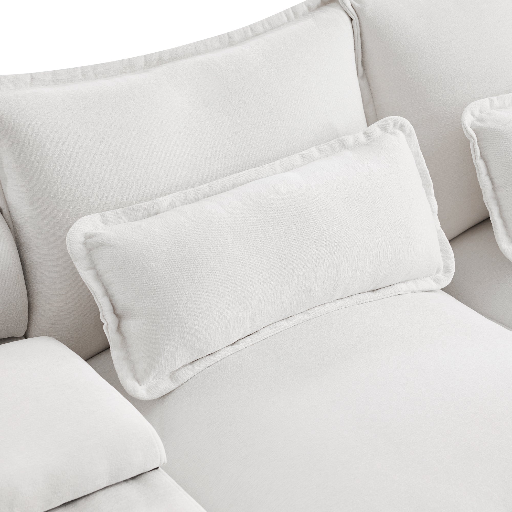 Modern U-shaped Sofa with Console, Cupholders & USB Ports, 6-seat Upholstered Furniture, Chenille, 123*55 inches, White