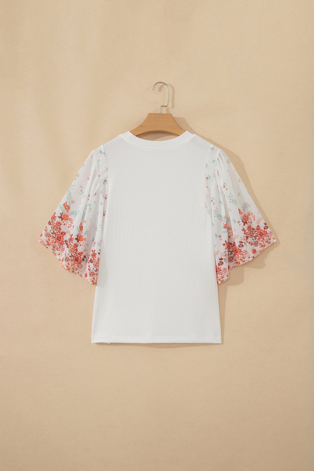 Floral Patchwork Ribbed Knit Short Sleeve Top