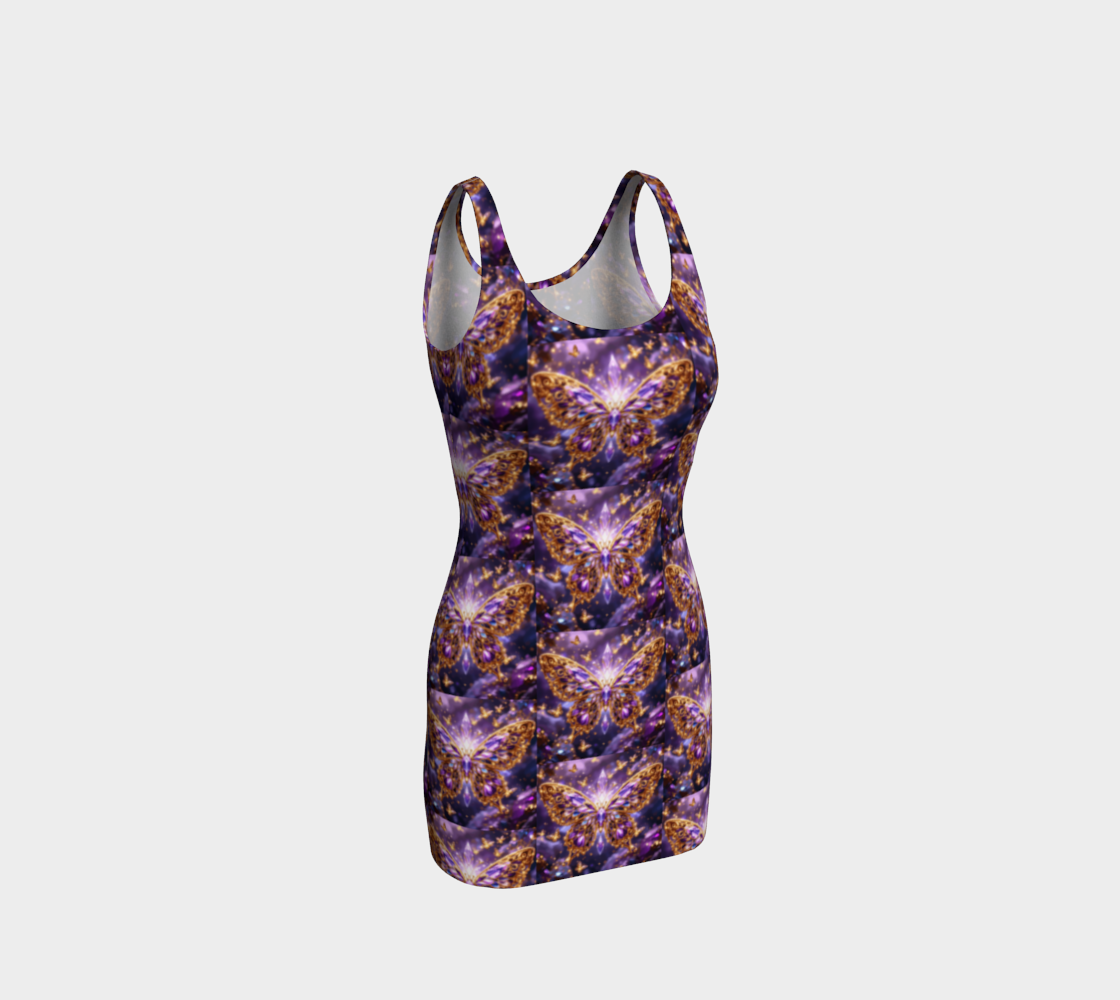Crystal Purple Butterflies Fitted Short Dress