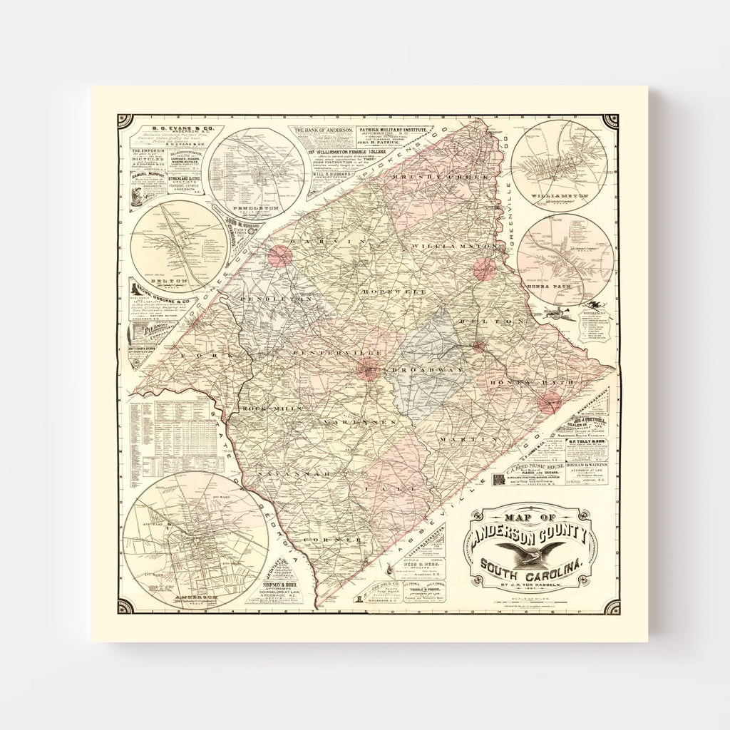 Vintage Map of Anderson County, South Carolina 1897