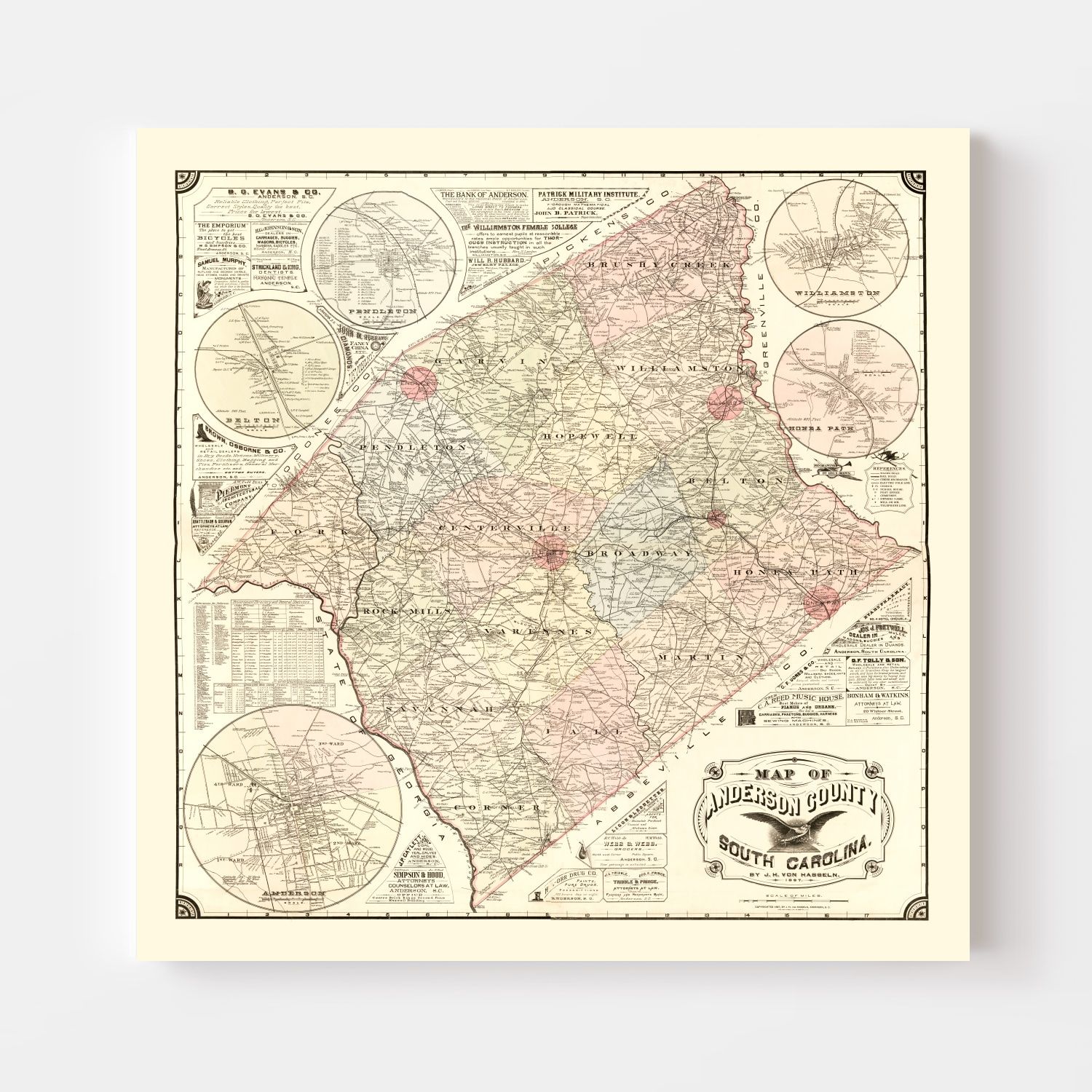 Vintage Map of Anderson County, South Carolina 1897