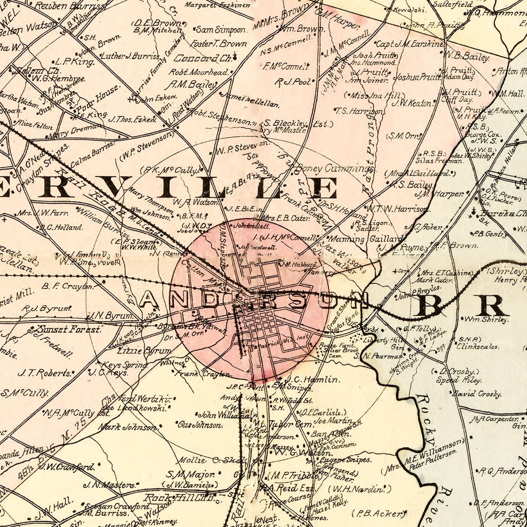 Vintage Map of Anderson County, South Carolina 1897