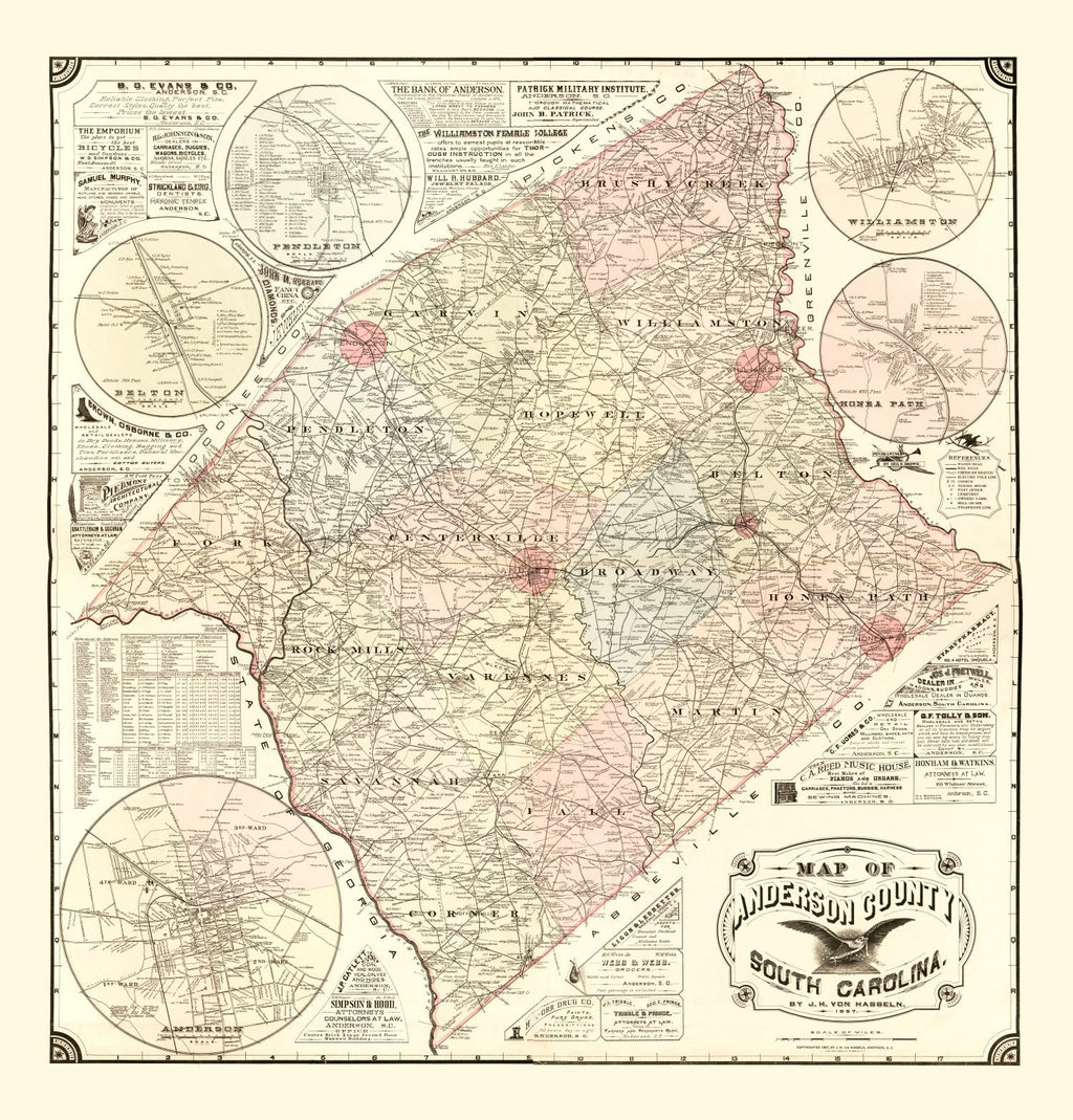 Vintage Map of Anderson County, South Carolina 1897
