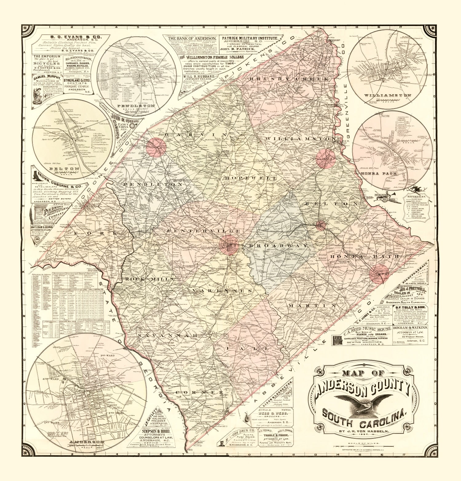 Vintage Map of Anderson County, South Carolina 1897