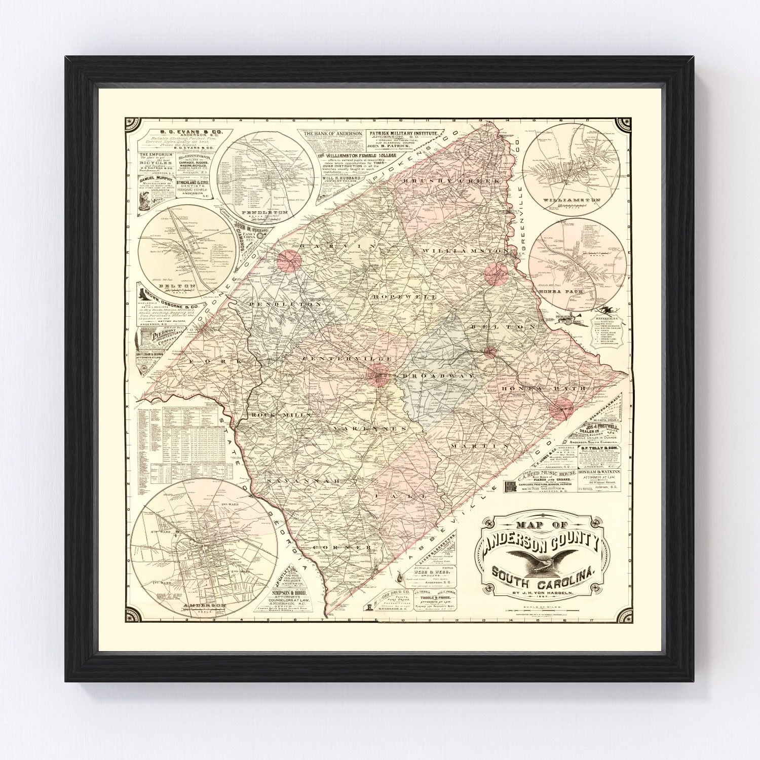 Vintage Map of Anderson County, South Carolina 1897