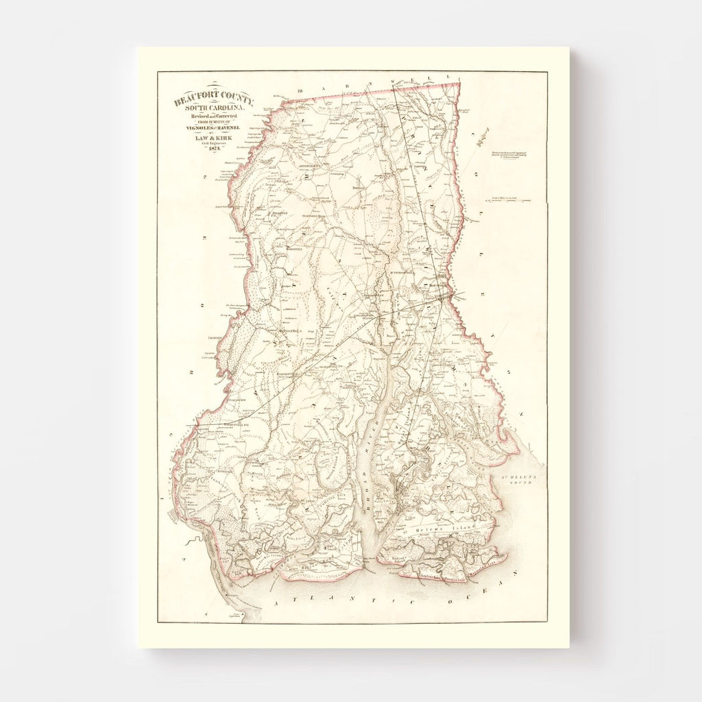 Vintage Map of Beaufort County, South Carolina 1873