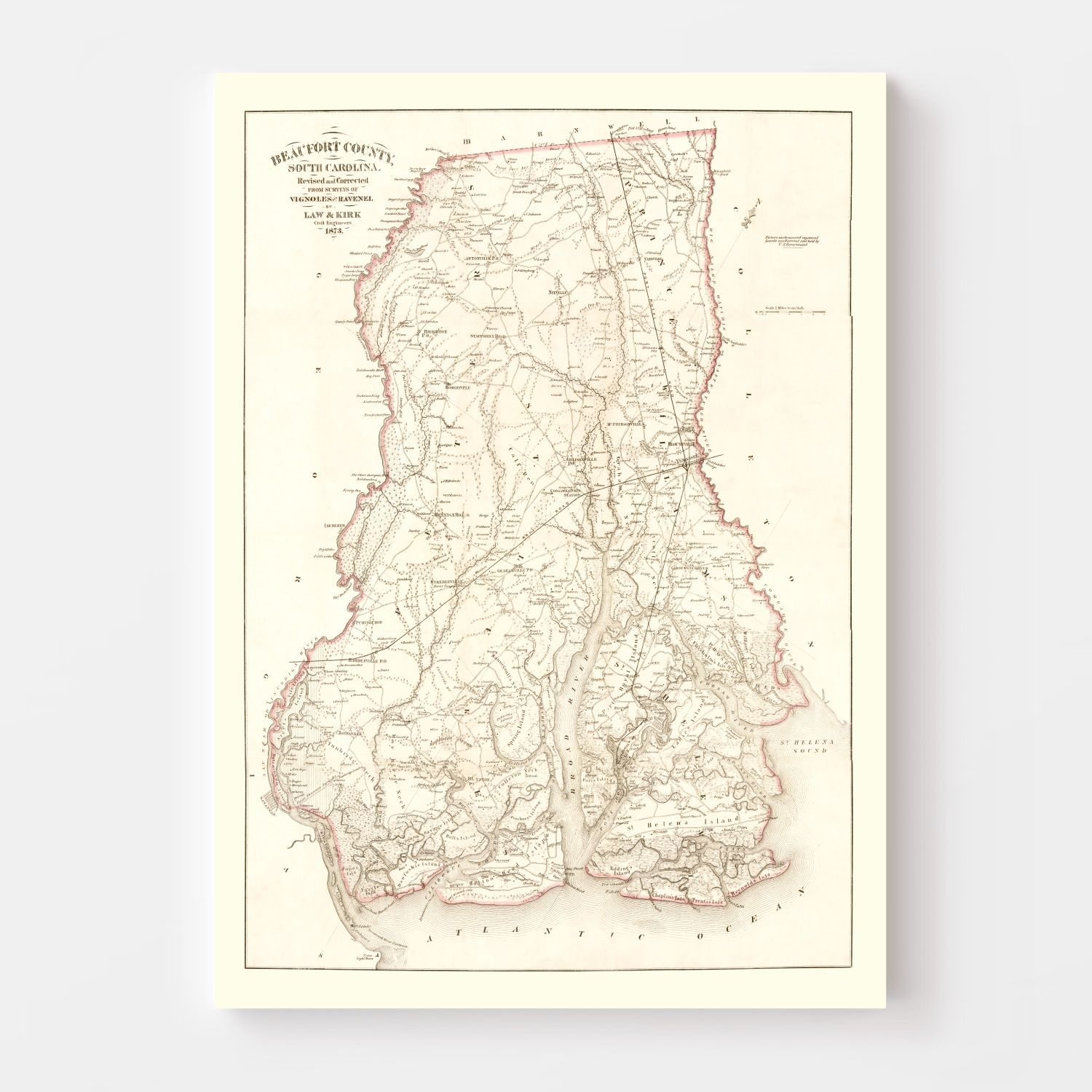 Vintage Map of Beaufort County, South Carolina 1873