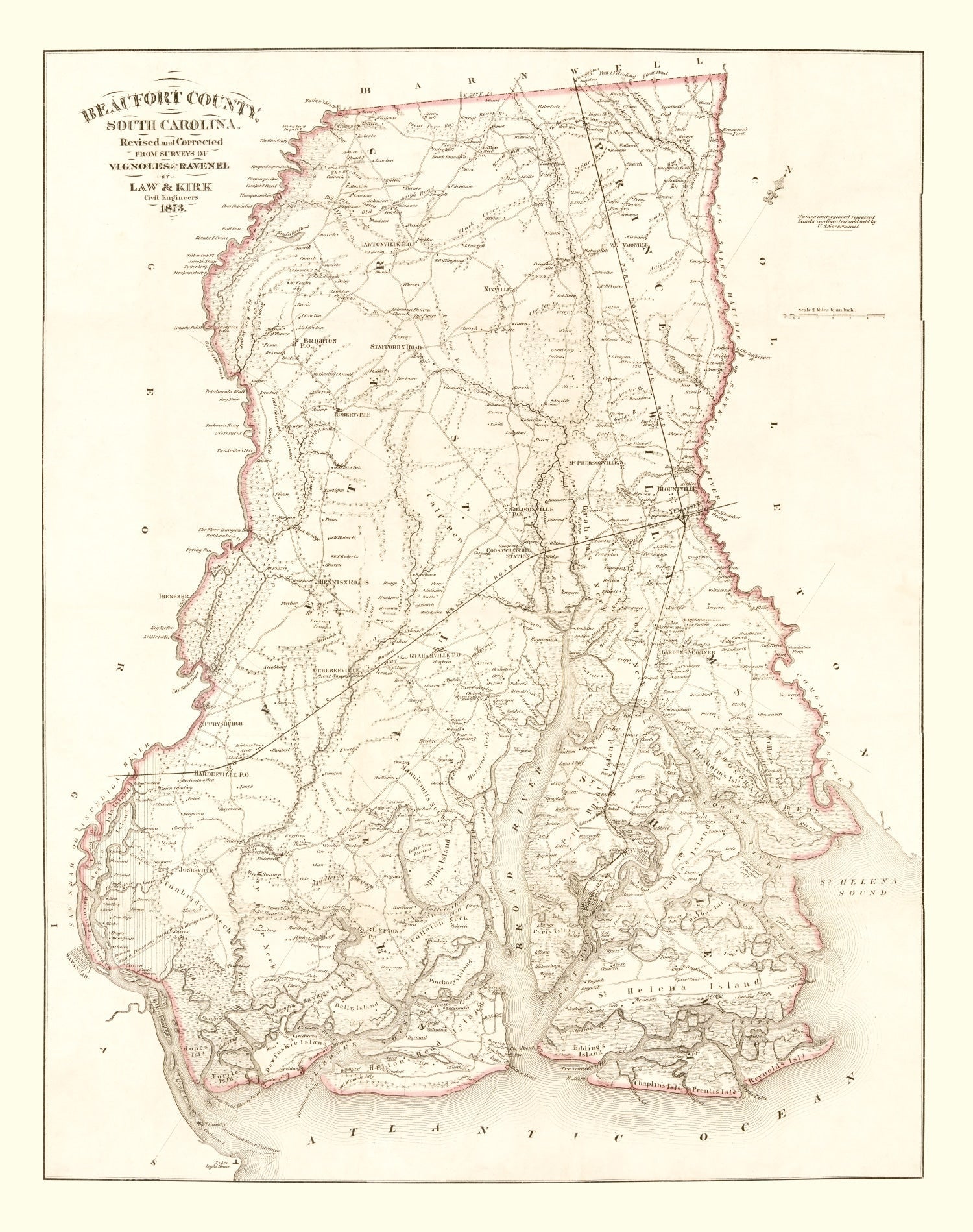 Vintage Map of Beaufort County, South Carolina 1873
